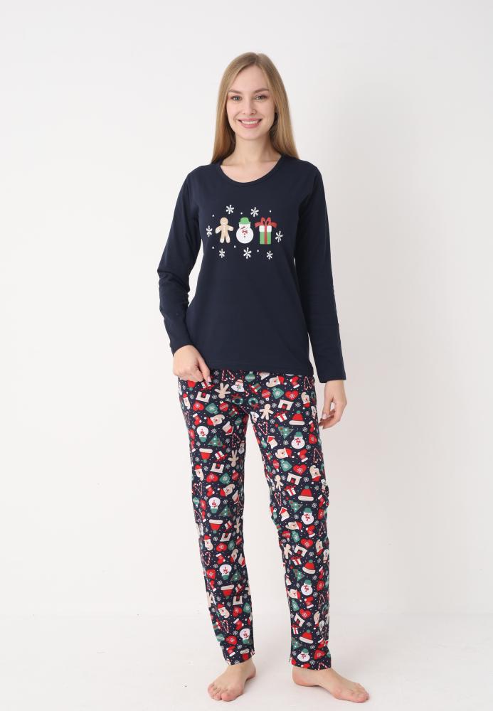 Pijama dama Craciun,maneca lunga si pantaloni lungi,imprimeu figurine festive, En-gros